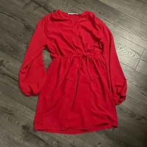 Red mini faux wrap dress